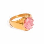 Pink & Gold / 7 / 1 Piece Simple Series Retro Geometric Stainless Steel  Gold Color Natural Stone Women's Single Ring Picture9